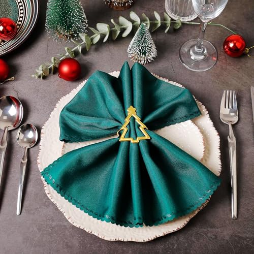 Christmas Tree Napkin Rings Set of 12 - Gold Hollow Holiday Table Decor