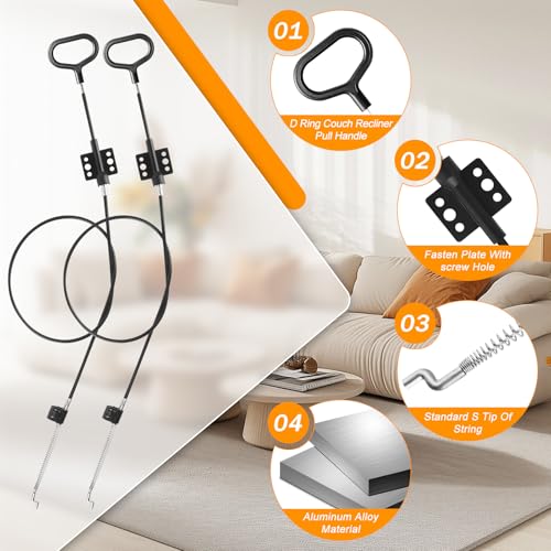 Recliner Cable Replacement - 2 Pack D-Ring Pull Handle for Sofa