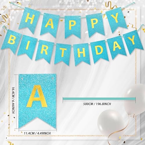 Light Blue Glitter Happy Birthday Banner Silver Sign for Party Decor