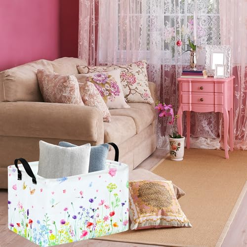 KUNRO Spring Flower Storage Basket | Rectangle Organizer for Laundry & Nursery
