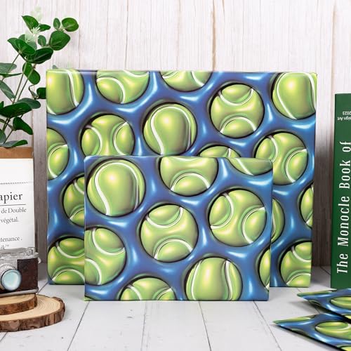 Tennis Wrapping Paper 3D Effect Design Gift Wrap Sheets - 20x28 Inch 6 Pack