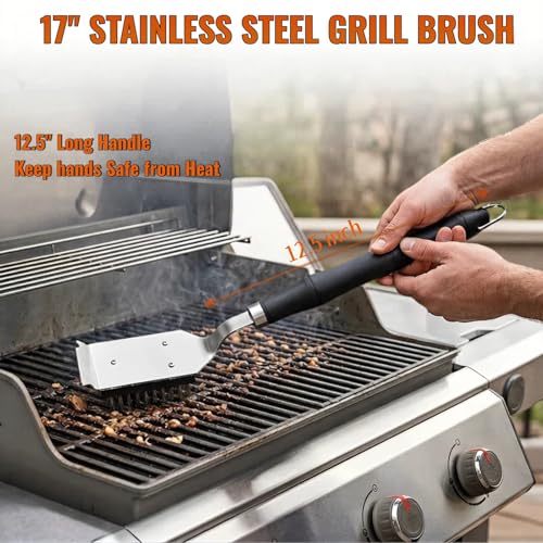 PHYUKEY Grill Brush with Scraper - 13-Inch Heat-Insulated BBQ Cleaning Tool