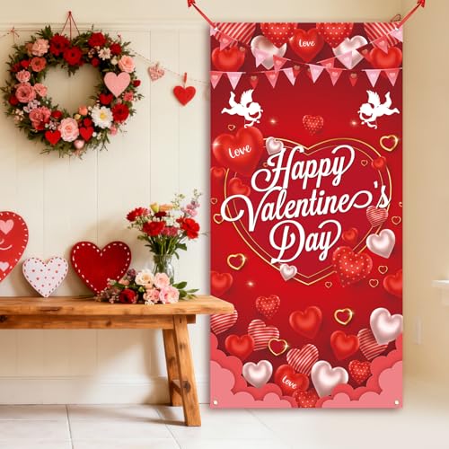 Valentine's Day Door Cover Banner - Cupid Hearts 5.9x2.6 ft