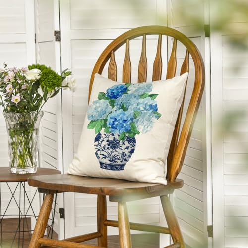 Chinoiserie Floral Throw Pillow Cover 18x18 - Blue & White