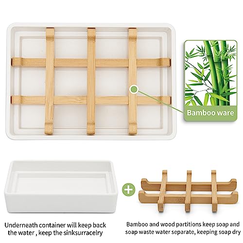 Maqqet Bamboo Soap Dish with Non-Slip Pads - Durable Wooden Bathroom Holder