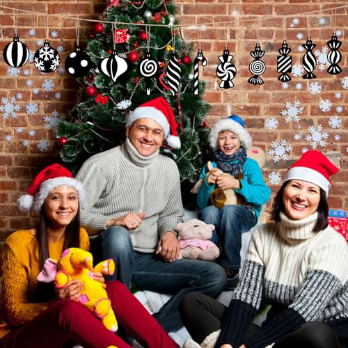 Wooden Christmas Tree Ornaments 24Pcs Candy Lollipop Hanging Decor Black