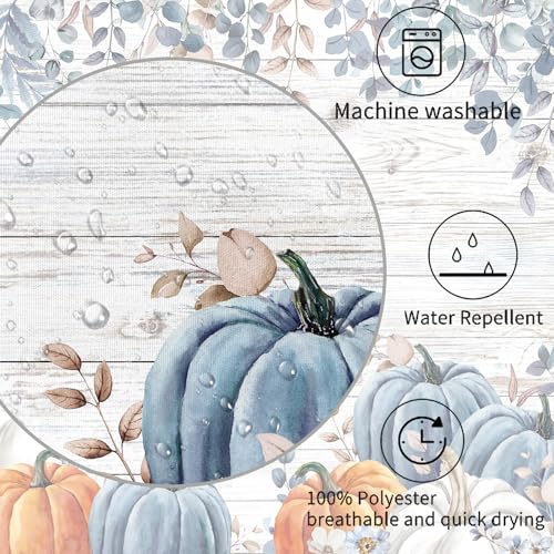 Blue Fall Pumpkin Shower Curtain, 72x72 Rustic Farmhouse Bath Decor (Fall-8)