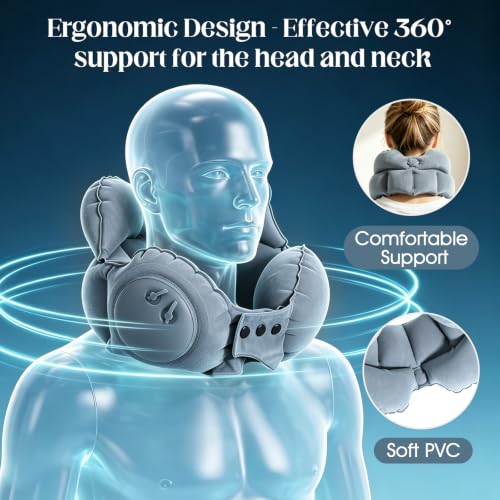 YuLohass Grey Inflatable U-Shaped Travel Neck Pillow with Adjustable Snap