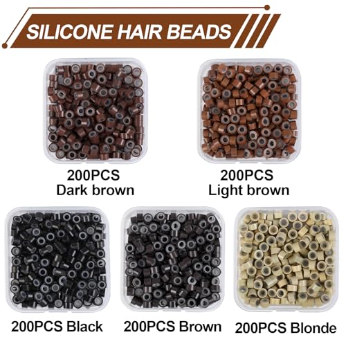 1000 Pcs Silicone Lined Micro Links Beads 5mm Hair Extension Rings