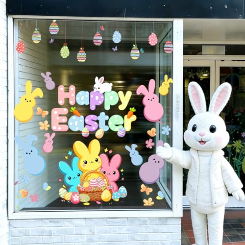 Easter Window Clings - 9 Sheets Bunny & Egg Decals for Spring Decor