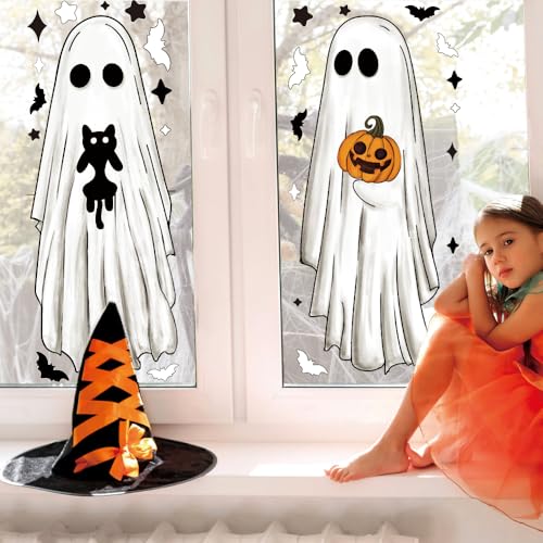 Halloween Ghost Window Clings - Large Ghosts Decoration Sheets for Windows & Mirrors - Heirloom Haven