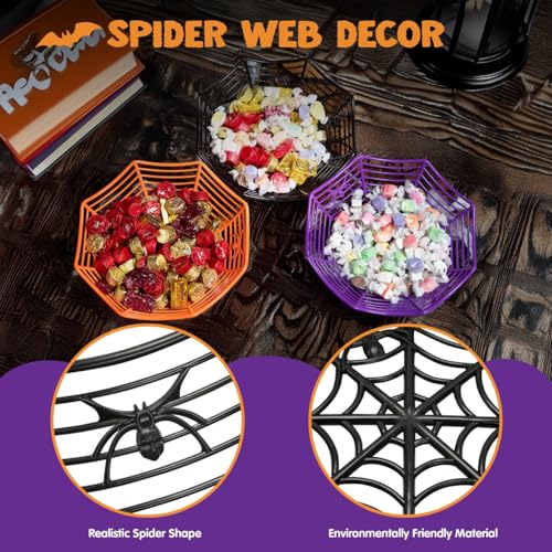 JOYIN 3 Pcs Halloween Candy Bowl Spider Web Trick or Treat Bowl Halloween Decorations Indoor Plastic Candy Dish Party Favors Supplies for Haunted House Table Desk Party Decor