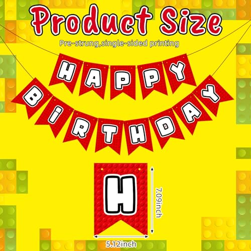 Building Block Happy Birthday Banner - Red Party Decor Supplies