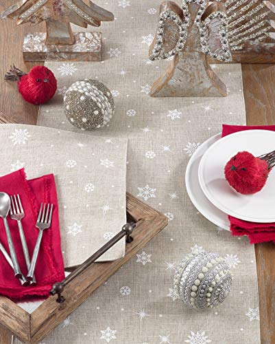 Snowflake Design Table Runner - Natural Polyester Linen Blend 16 x 54 inches - Holiday Decor