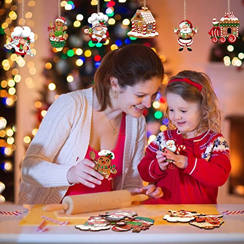 Wooden Gingerbread Christmas Ornaments Set - Santa Snowman House Decor