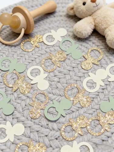 Sage Green Gold Pacifier Confetti - 200PCS Baby Shower Decor