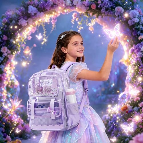 Clear Backpack for Girls - Dreamy Purple Transparent School Bookbag