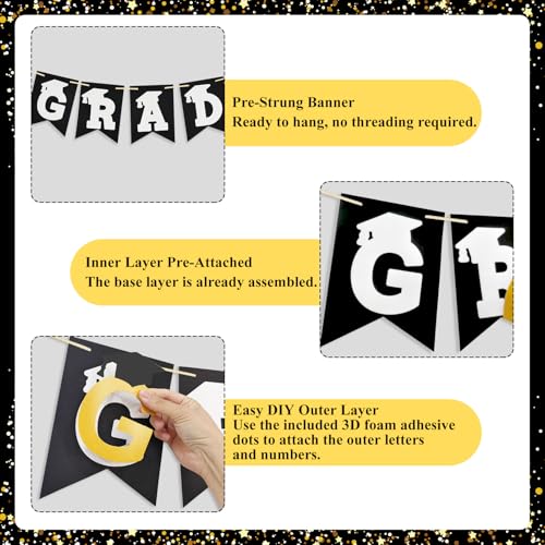 DIY 3D Graduation Banner 2026 - Black & Gold Decor