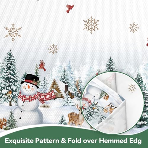 Christmas Snowman Cardinal Deers Tablecloth 60x120 Inch - White, Rectangular