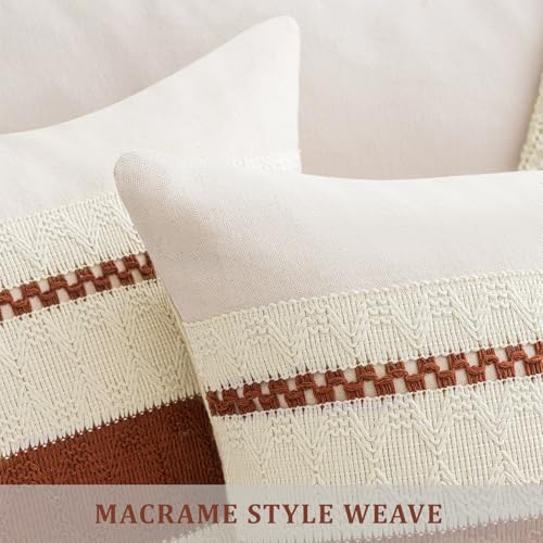 Boho Decorative Throw Pillow Covers Set of 2 - 20x12 Cotton Linen
