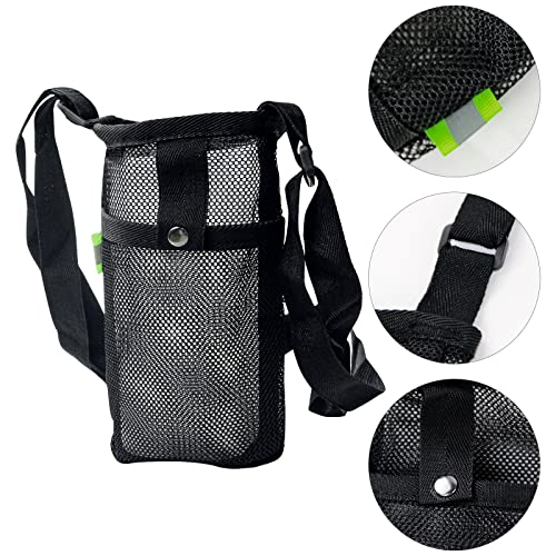 2PCS Water Bottle Carrier Bag - Convenient Holder with Strap and Pocket for Hiking, Walking, and Travel (Black, L)