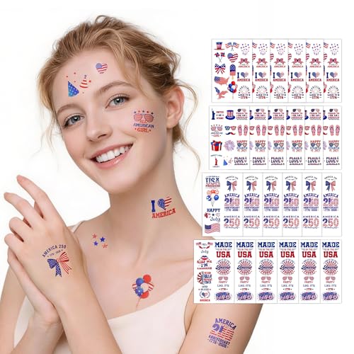 Memgift 240 PCS 4th of July Temporary Tattoos Patriotic Party Favors