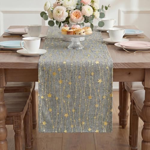 Artoid Mode Gold Stars Gray Burlap Table Runner 12x60 Inch