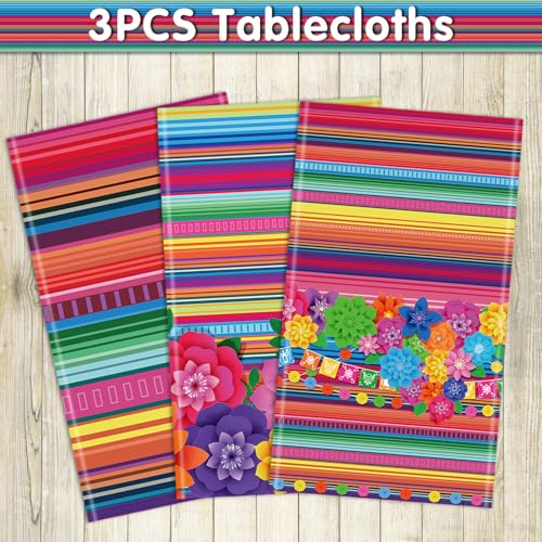 Mexican Fiesta Tablecloth Set 3Pcs 51x86in Colorful Striped Party Cover