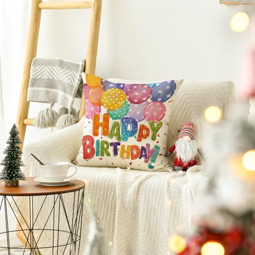 AVOIN colorlife Happy Birthday Balloons Throw Pillow Cover, 18" x 18"
