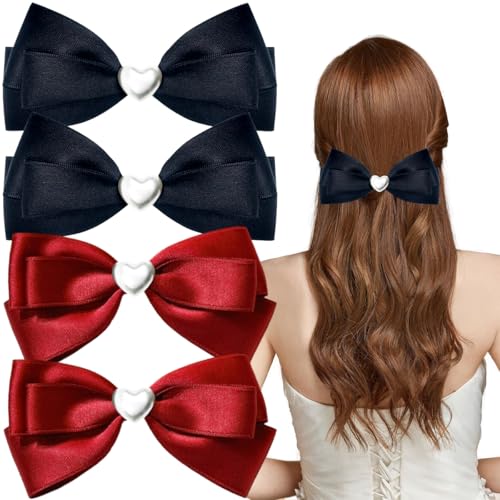 AddLotLot 4 PCS Fabric Bow Hair Clips Black & Red Hair Barrettes