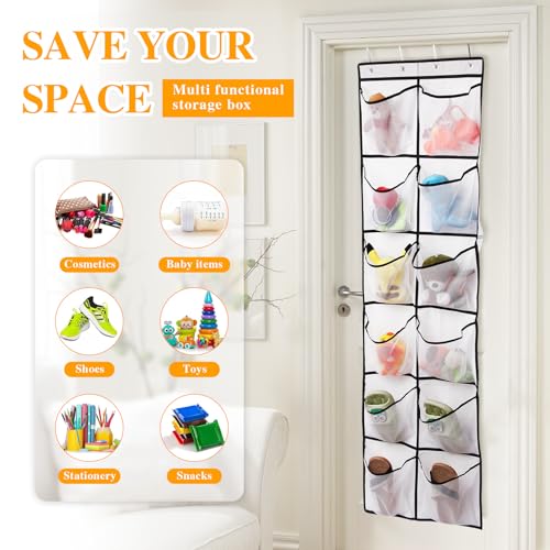 GOMAJI Over The Door Shoe Organizer with 12 Mesh Pockets - White
