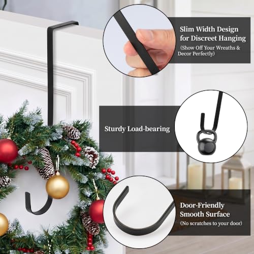 Slim Over The Door Wreath Hanger 12 Inch Black - 2 Pack, 1cm Width