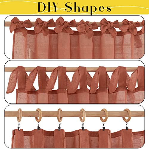 NICETOWN Burnt Orange Linen Sheer Curtains 84 inch Long 2 Panels, Adjustable Tie Top DIY Crafted Semi Sheer Linen Drapes Privacy with Light Filtering for Bedroom/Living Room, W52 x L84