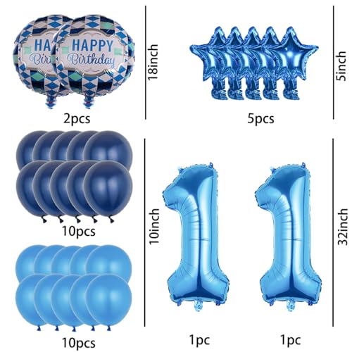11th Birthday Decorations - 29Pcs Blue Balloons Set