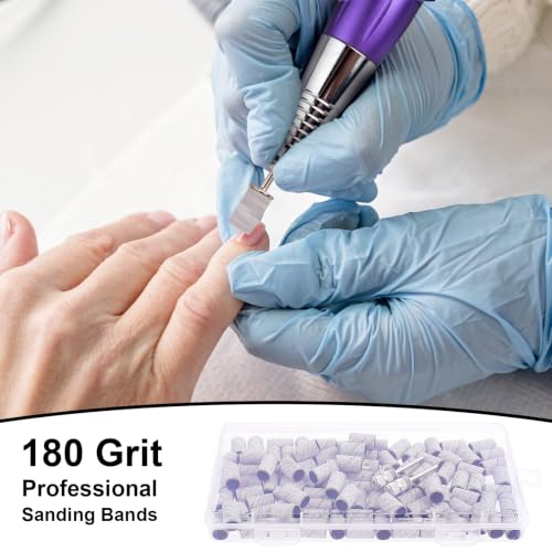 Nail Sanding Bands 180 Grit with Mandrel Bits and Storage Box, 100 Pcs
