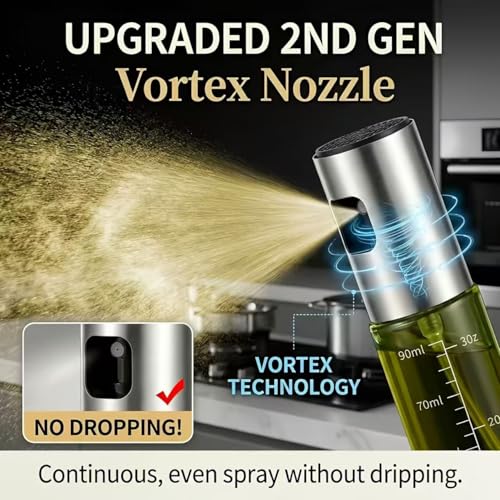 Oil Sprayer for Cooking - 100ml Food Grade Glass Mister with Adjustable Nozzle