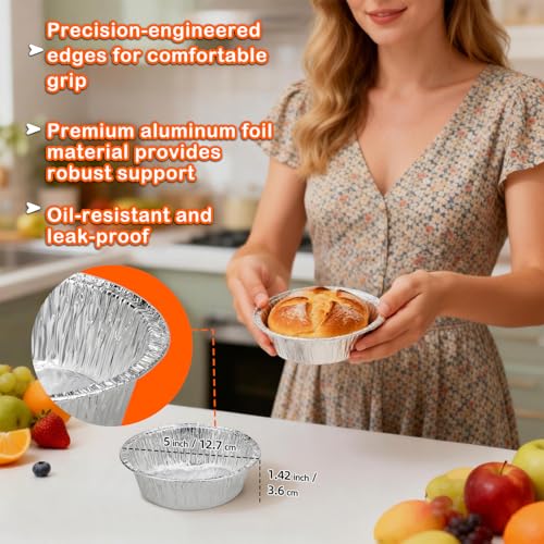 50 Pack Mini 5in Aluminum Pie Tins - Disposable Foil Tart Pans for Baking & Reheating