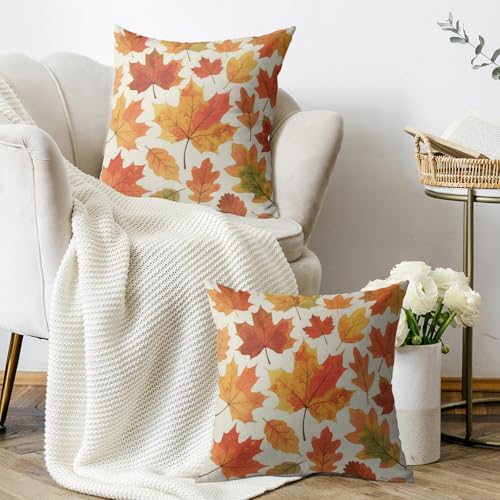 Fall Maple Leaf Pillow Covers 18x18 Set of 2 - Burnt Orange Cotton Linen