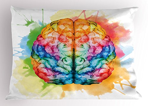 Ambesonne Watercolor Human Brain Pillow Sham 26" x 20" Pastel Red