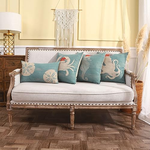 Nautical Christmas Pillow Cover 18x18 - Seahorse Linen Decor