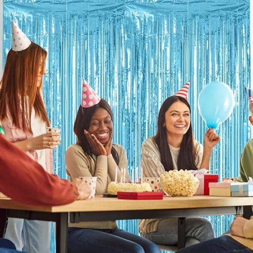 Sky Blue Glitter Foil Fringe Curtain Backdrop – 3.28 FT x 7.05 FT