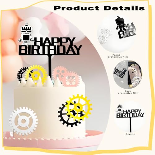 Robot Cake Decoration Set - 8 PCS Acrylic Cupcake Toppers for Birthday Parties