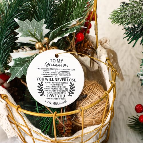 Grandson Christmas Ornament - Keepsake Gift for Grandchildren, Ceramic Decor