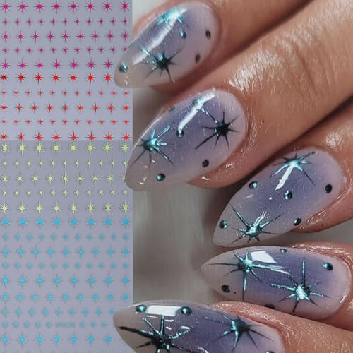 Metallic Star Nail Stickers 10 Sheets Self-Adhesive Holographic Y2K Nail Decals