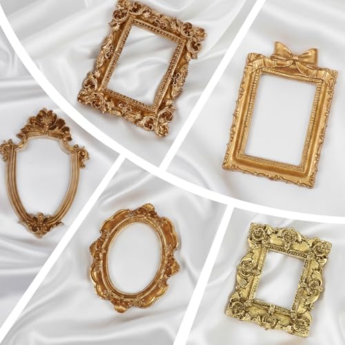 Mini Gold Picture Frames Set - 10 Vintage Resin Frames for Crafts