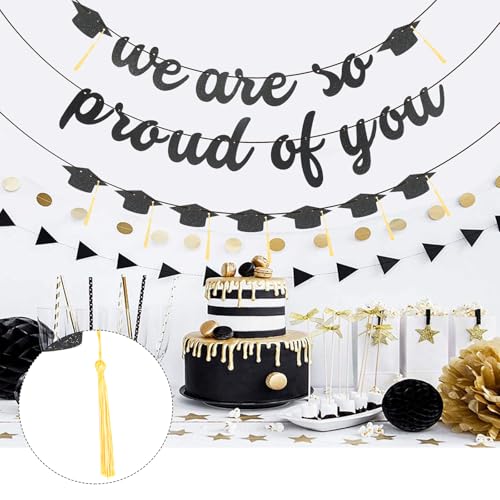 2026 Graduation Banner - Black Glitter 'We Are So Proud of You' Decor