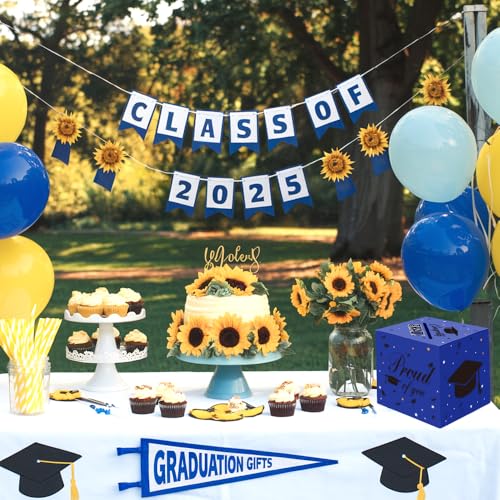 Graduation Card Box for Class of 2026 - Foldable Blue Gift Holder