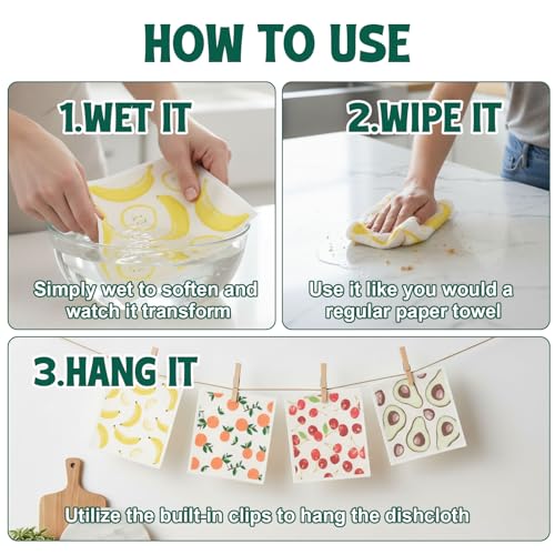 Lsnisni Swedish Dishcloths 6-Pack - Reusable Fruit Print Cleaning Cloths