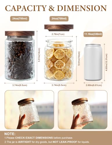 Begonia 24oz Vintage Glass Jar with Wooden Lid - Airtight Kitchen Canisters
