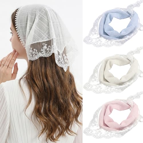 Dopenspi 3-Piece Boho Lace Triangle Head Scarf Hair Bandana